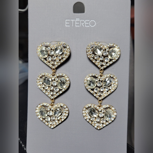 ETEREO Heart  Dangling Stud Earrings - Picture 2 of 5